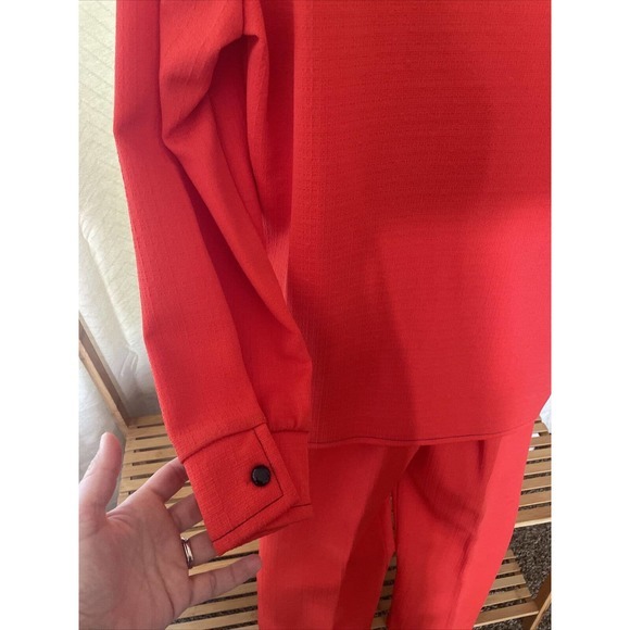 Vintage 1960’s 1970’s Red Collared Wide Leg Pant Suit Large Size 14 Stretchy - Picture 6 of 9